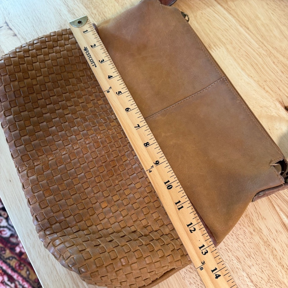 Sundance Brown Leather Woven Hobo Shoulder Bag Braided Strap Zip Closure Italy - Picture 13 of 15